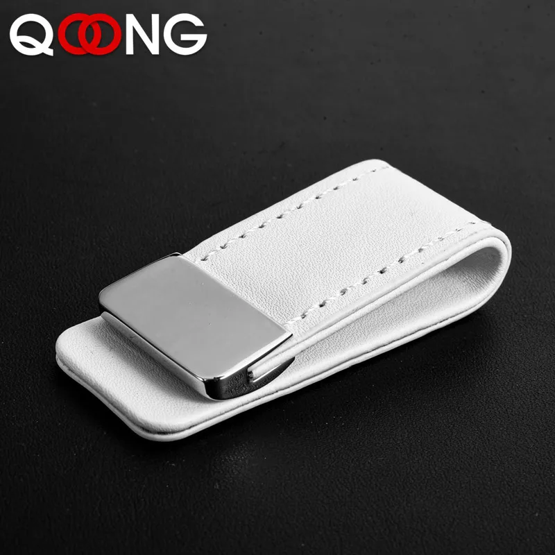 

QOONG Men Women Wallet Short Money Clip Wallet Metal Leather Slim Male Female Card Organizer Minimalist Carteras Hombre ML1-046