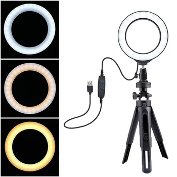 

6 inch Ring Light with Adjustable Stand LED with Dimmable 3 Light Mode for YouTube Live Stream Makeup Photography