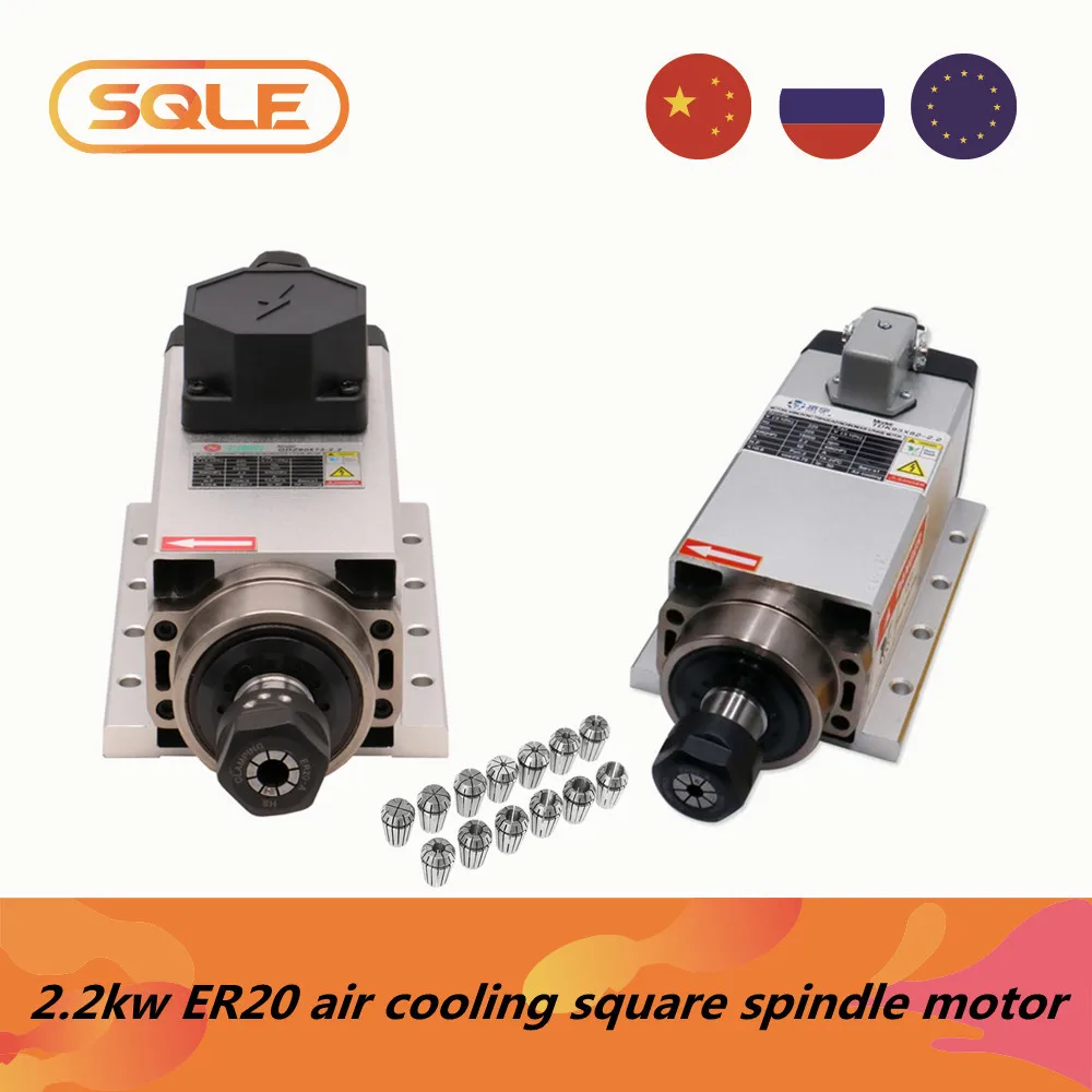 CNC Machine Tool Spindle 2200w 2.2kw 24000RPM 400hz ER20 air cooling spindle motor 3 phase input  + 13 pcs ER20 collets（1-13mm）