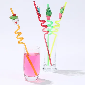 

Cartoon Cactus Plant Shape PVC Straw 4 Sticks Festive Party Birthday Decoration Disposable Tableware Festive Party Supplies