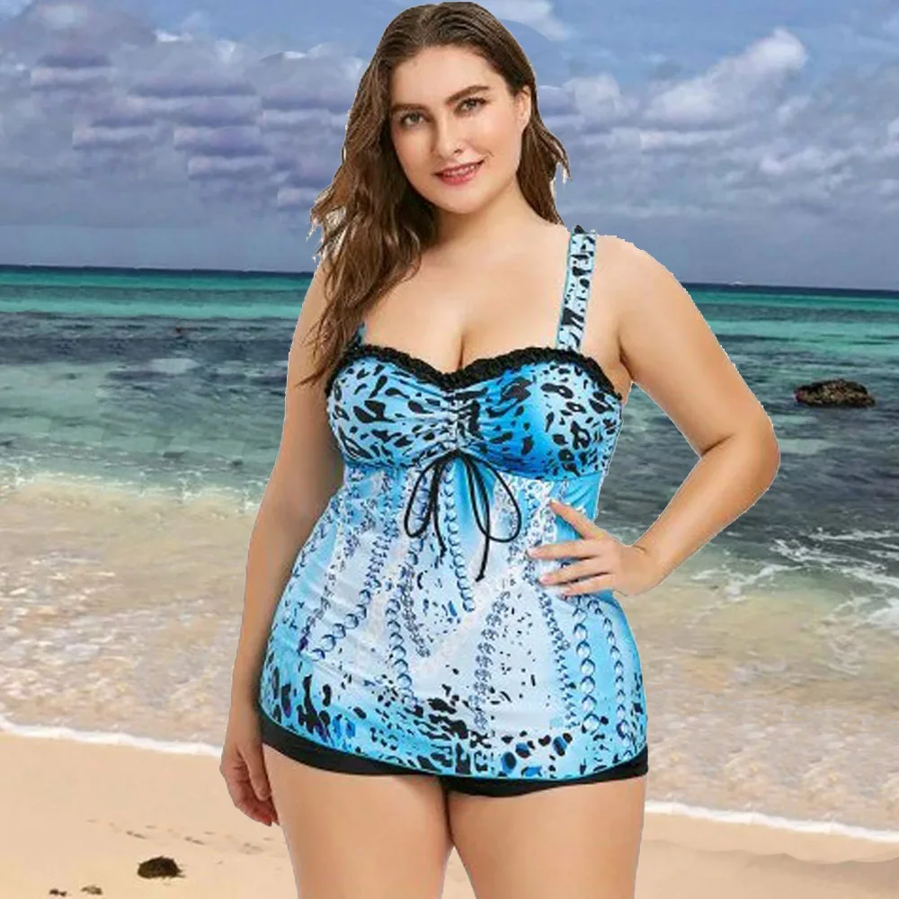 

2018 Europe And America Women's Sexy Split Skirt-Style Bathing Suit Large Size Water Droplet Printed Swimwear Fat Bikini