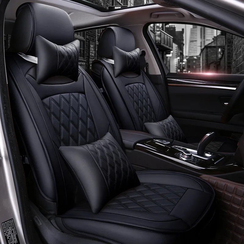

New Style Pure Leather Automobile Seat Cushion AB-Hangzhou Embroidery Rhombus Car Five Seat Cover Manufacturers Direct Selling T
