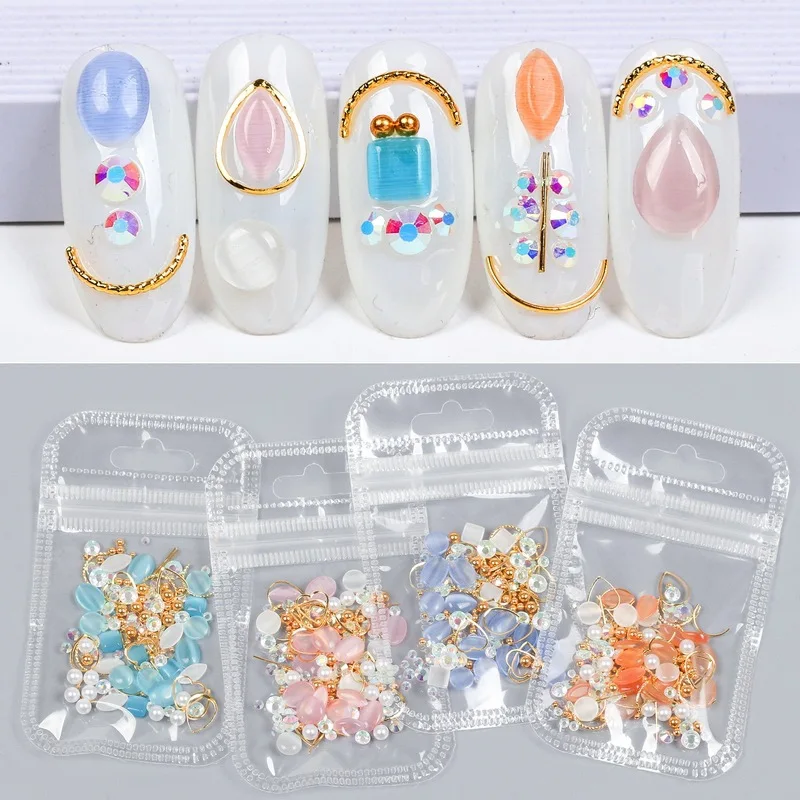 

1bag Crystal Pearls Gold Line Nails Art Studs Parts for Nail UV Gel Polish Decoration of Nail Accessories