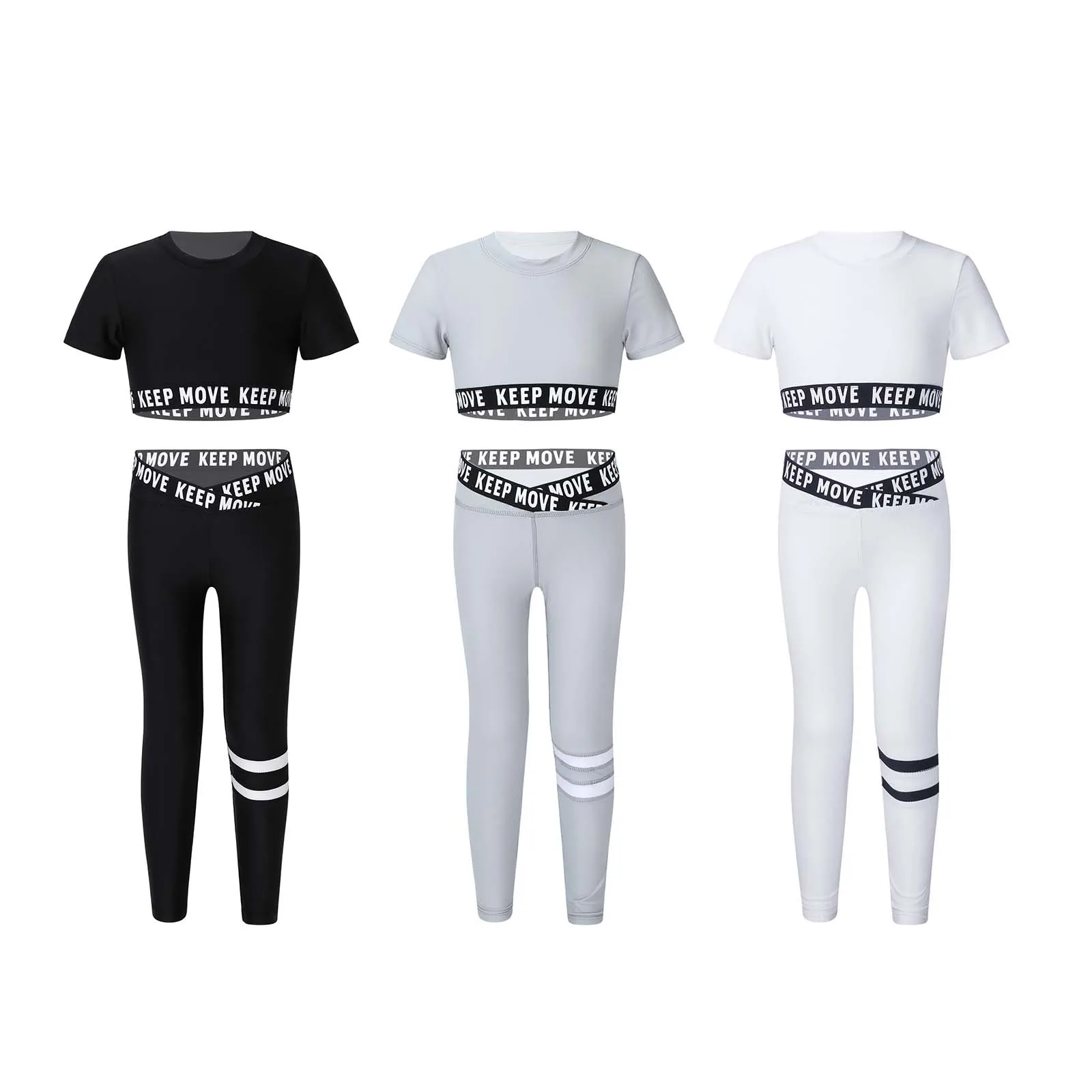 Kids Girls Gym Running Workout Clothes 2Pcs Yoga Sets Tracksuits Sport Suits  Short Sleeve Letters Print Top Leggings Sportswear - AliExpress