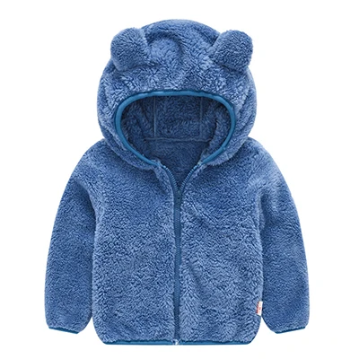 Осенне-зимняя куртка для маленьких девочек с изображением лотоса детские пальто куртка для маленьких мальчиков новая модная детская одежда куртка с капюшоном с милым медведем из мультфильма - Цвет: Синий