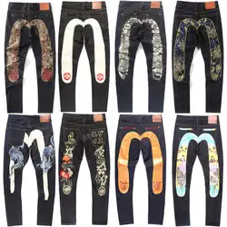 Новые полки Evisu Высокое качество модные повседневные хип хоп мужские джинсы с вышивкой подлинные мужские дышащие прямые брюки