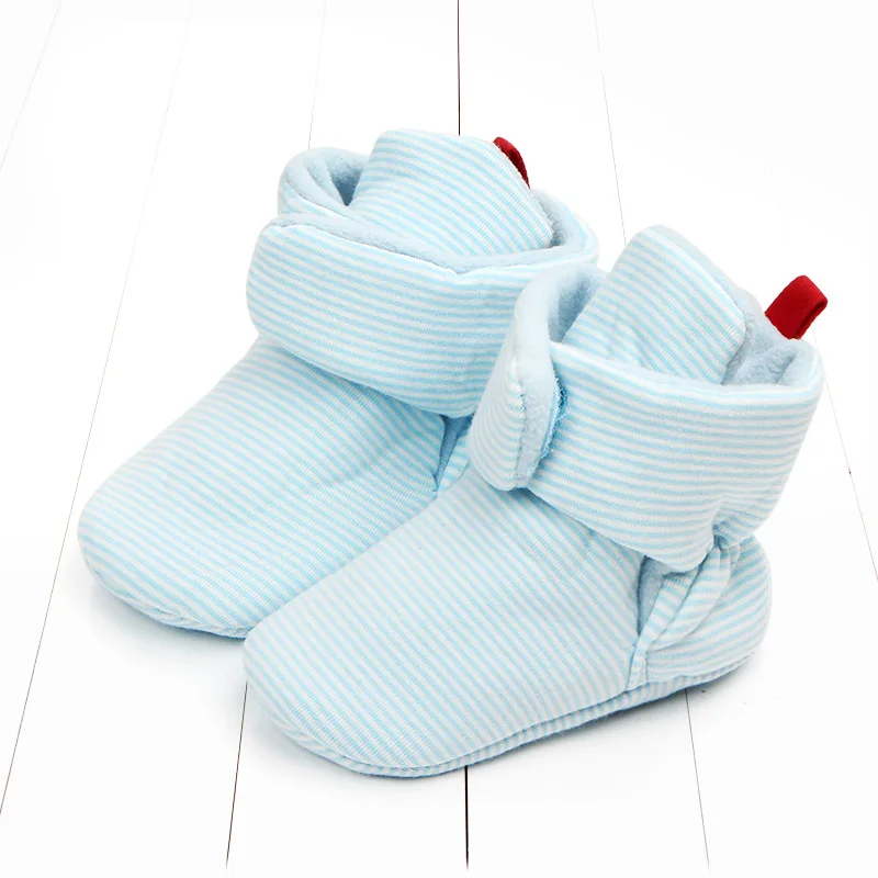 Cozie/зимние теплые ботинки унисекс из искусственного флиса для новорожденных и малышей; классическая обувь для мальчиков 0-18 месяцев - Цвет: blue stripe