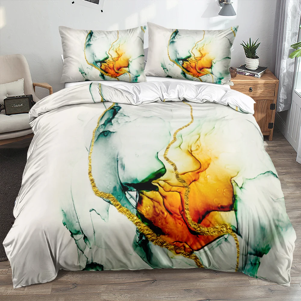 

3D Modern Marble Quilt Cover Set Bedding Sets 3-Piece Comforter Covers Pillowcase Duvet Cover Linens Bed King 200x200 for Home