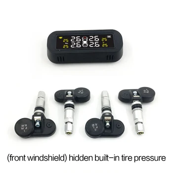 

Wireless solar tire pressure monitoring system pressure detection instrument attached to front windshield hidden built-in TPMS