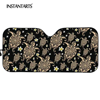 

INSTANTARTS Sea Turtles Polynesian Tribal Hawaiian Black Windshield Sun Shade for Car Funny Women Girls Foldable Auto Sunshade