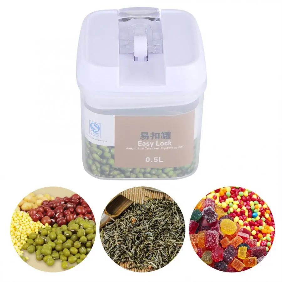 500/800/1200ML Kitchen Half Flip Food Storage Box Storage Tank Airtight Plastic Containers Sealed Cans For Coarse Cereals Grains