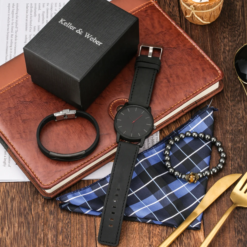 High-End Men's Business Watches Best Valentine's Day Gifts for Boyfriend Male Minimalist Leather Watch 2 Bracelets Gift Set Box