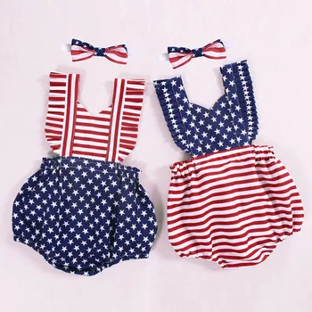 

Infant Baby Girl Clothes 4th of July outfit Baby Stars Striped Patriotic Backless Romper Bodysuit 2020 Summer Clothes 3M-24M