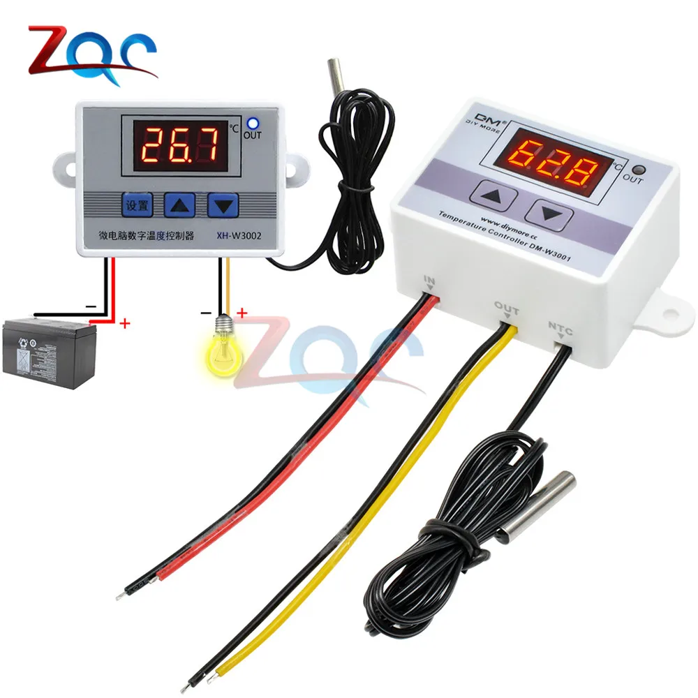 AC 110V 220V AC/DC 12V 24V светодиодный цифровой Температура контроллер Термостат