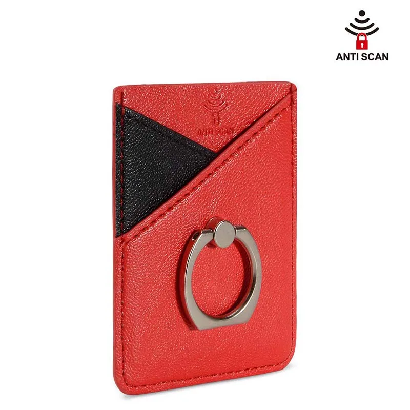 Men Women Credit ID Card Holder Cell Phone Wallet for Men Pocket Stick On Adhesive with Finger Ring Kickstand Secure Grip RFID