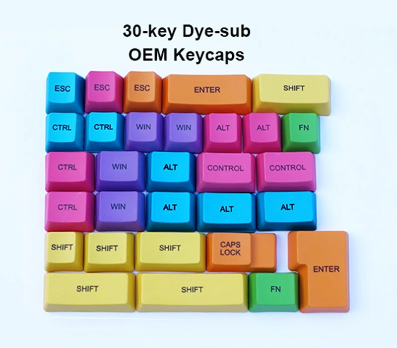 

30-key Colorful Supplementary Keycaps Thick PBT Dye-sub OEM DSA Profile ANSI ISO for Cherry MX Switches Mechanical Keyboard