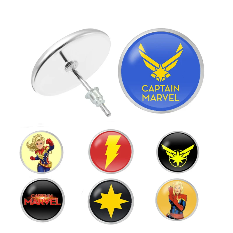 

The Avengers Captain Marvel Logo Stud Earrings Fashion Metal Earrings Flash Super Hero Capitan American Men Gift Movie Jewelry