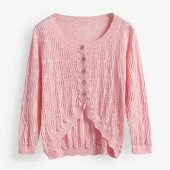 

Cotton-blend Half-hollow Cropped Sleeves Cardigan