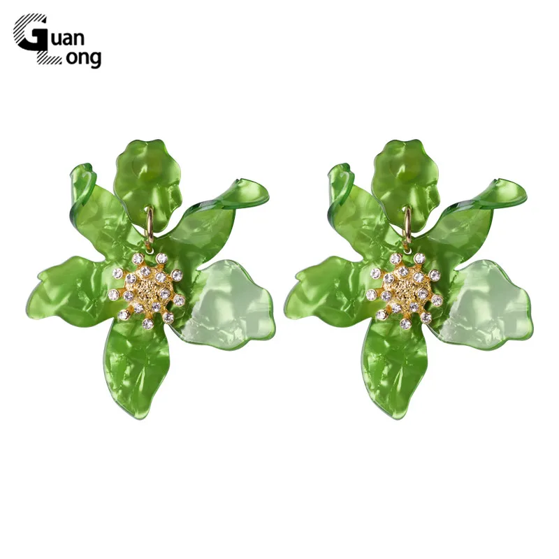 Dangle earrings GuanLong Hot Fashion Big Flowers dangle earrings For Women Bohemian Boho Ethnic Acrylic Cystal Dangle Drop Earrings Ear Jewelry