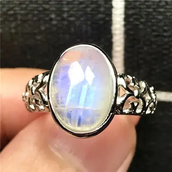 

14x10mm Top Natural Moonstone Ring Jewelry For Woman Man Crystal Oval Beads Love Strong Blue Light Stone Adjustable Ring AAAAA