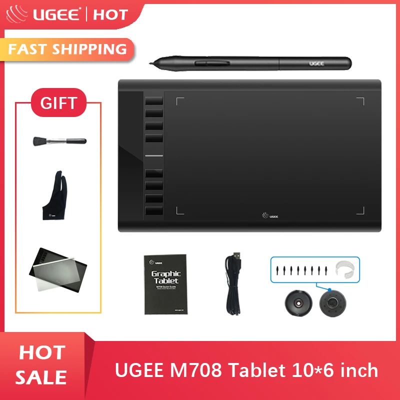 Ugee M708 dijital Tablet grafik çizim tableti "10x6'' boyama pedi 8192 seviye grafik Tablet pil