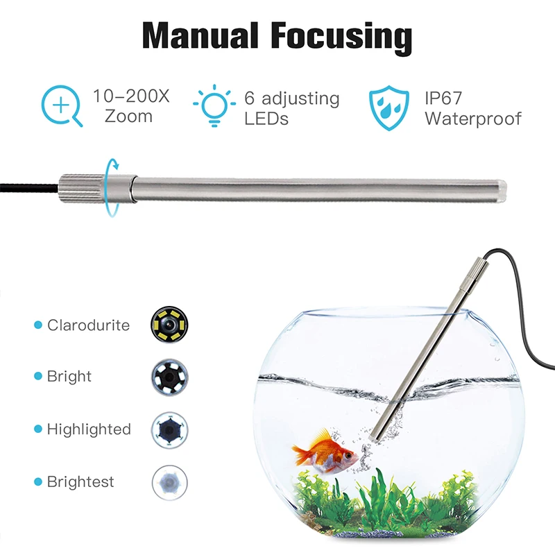 1080p USB Digital Microscope 3 In 1 Endoscope Camera IP67 1.0 mp 200X magnification 8 Leds Stand Magnifier Windows Android MAC