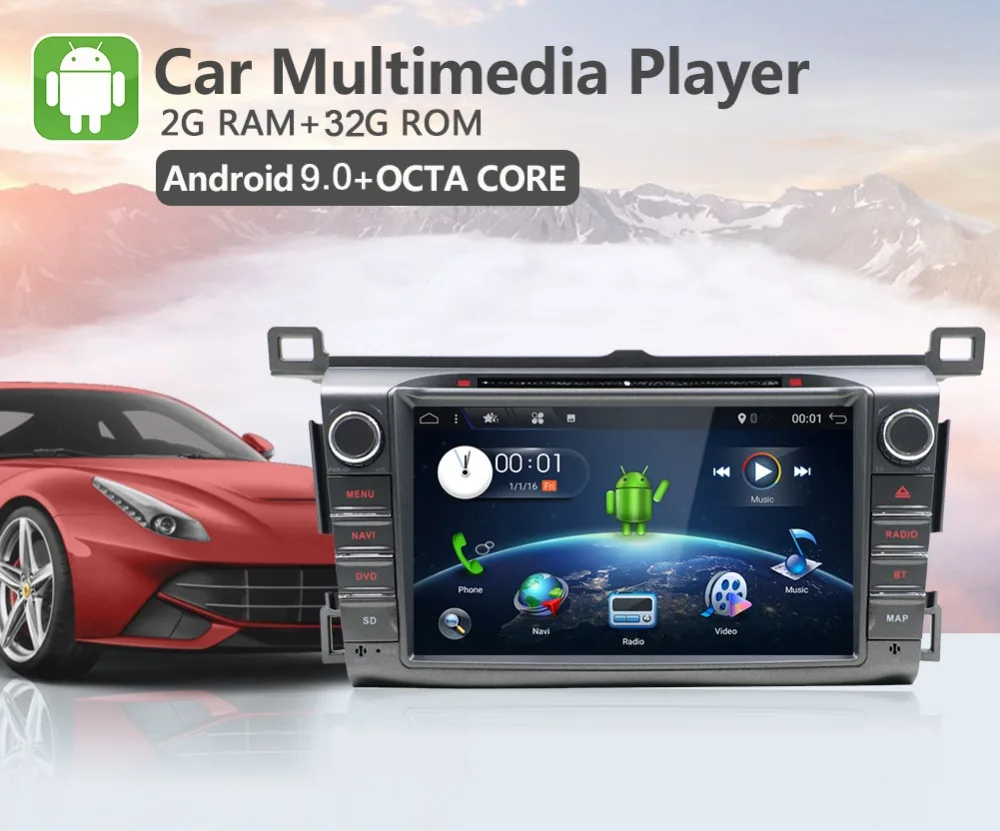 Sale Android 9.0 2 din car radio GPS Car DVD Player For Toyota RAV4 RAV 4 2013 2014 2015 2016 bluetooth wifi RDS WIFI car multimedia 1