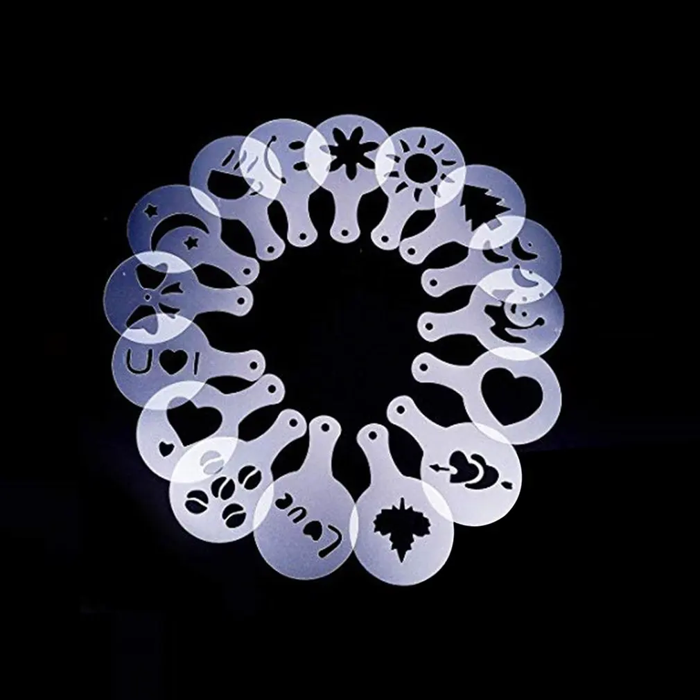 

16pcs Coffee Mold Milk Molds Artistic Molds Fancy Coffee Tools Flower Pattern Mold Printing Foam Thickened