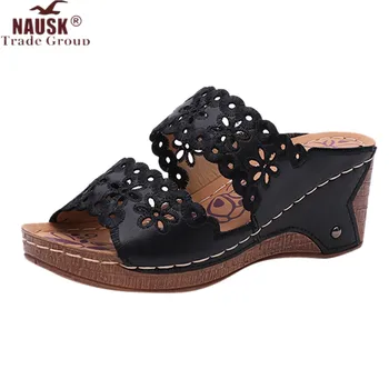 

Women's Fashion slippers Women Casual shoes women Hollow Out High Heels Thick Platforms Rome Shoes female Slippers 2019