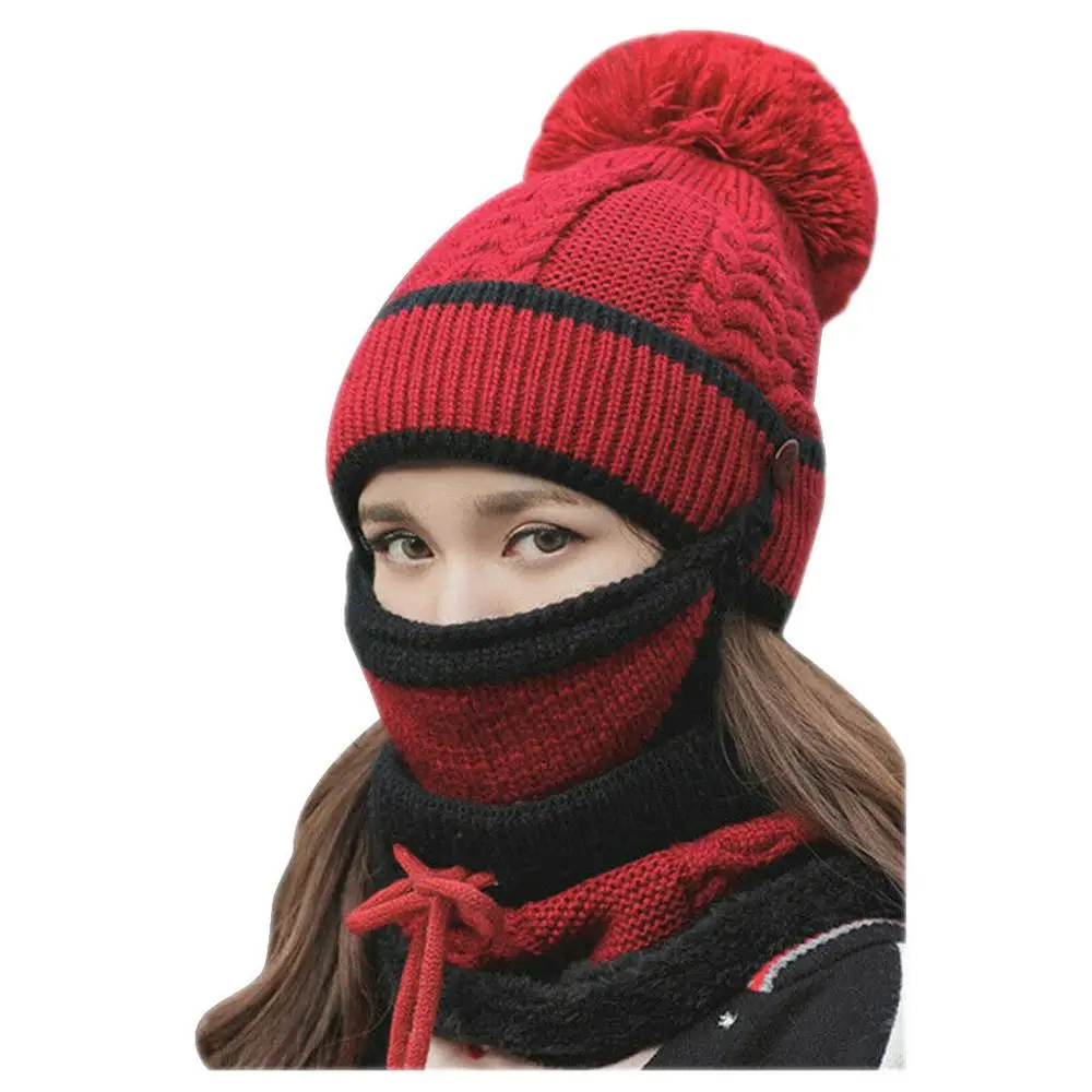 Шапка шарф маска перчатки четыре комплекта женской осенней и зимней корейской версии теплой шерсти вязаная шапка плюс бархат 30N18 - Цвет: Winter set of 4
