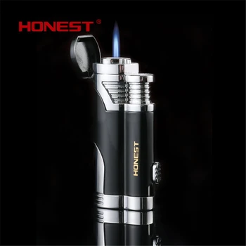 

1pc Honest Metal Cigar Lighter 2 Jet Torch Lighter Butane Refillable Gas Lighters Windproof Cigarette Lighters with Cigar Cutter