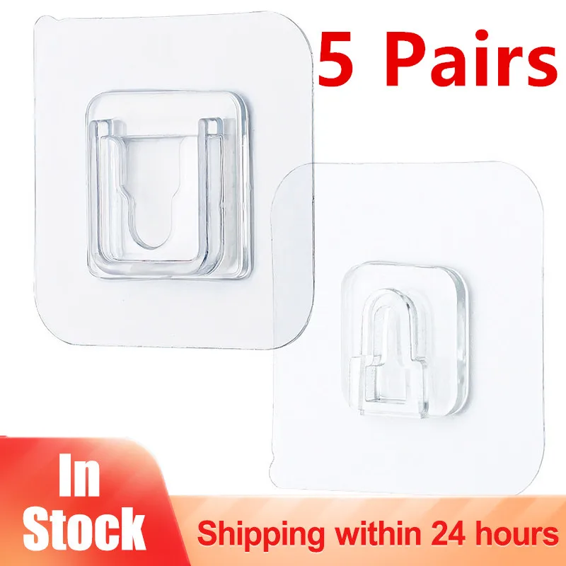 Ganchos de pared adhesivos transparentes de doble cara, colgador de ventosa, soporte de almacenamiento de pared para baño, 5 pares