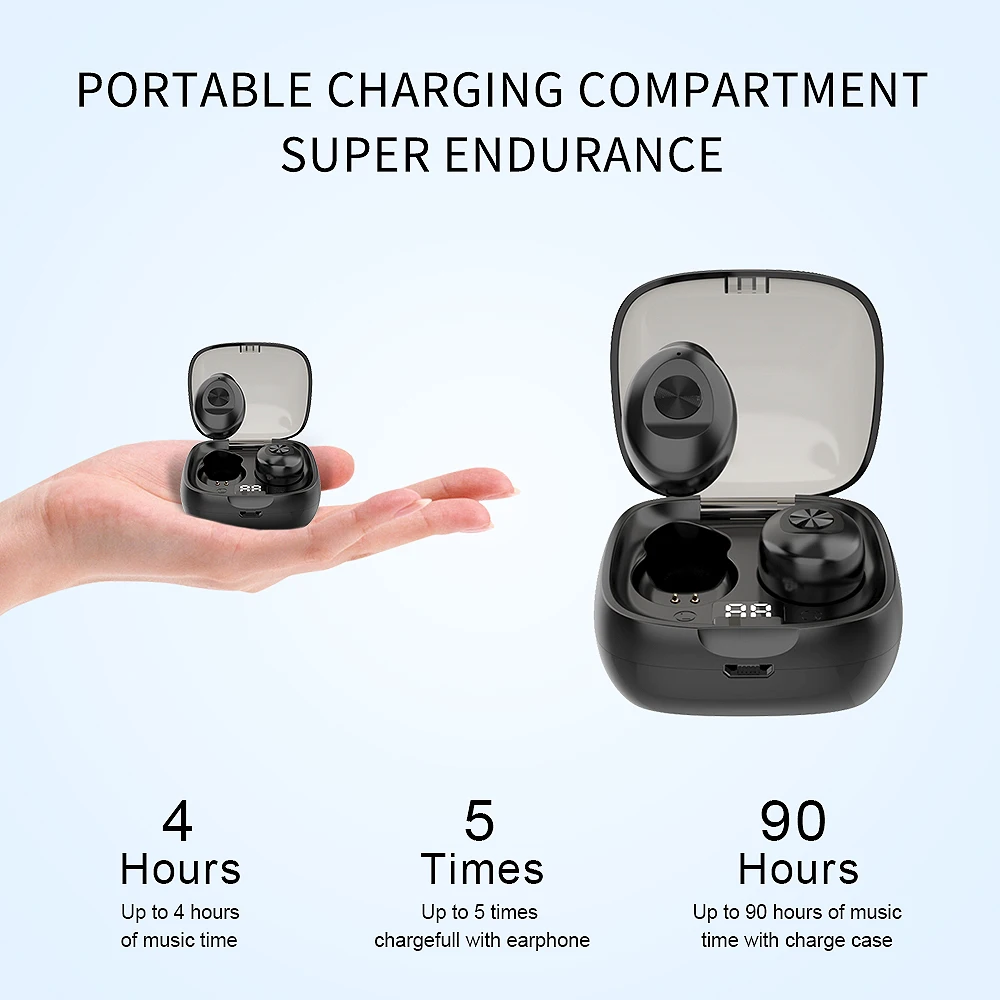 FOOVDO 5 0 Bluetooth Earphone Wireless Headphone Sport Earpiece Mini Headset Stereo In Ear IPX5 Waterproof TWS Power Display