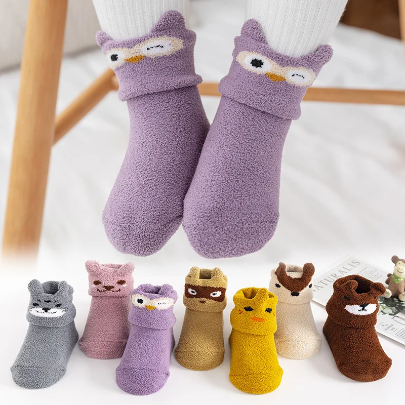 

Coral Fleece Baby Non-Slip Floor Socks Autumn Winter Newborn Warm Thick Socks Girl Boy Toddler Infant Indoor Elastic Sock 0-2Y