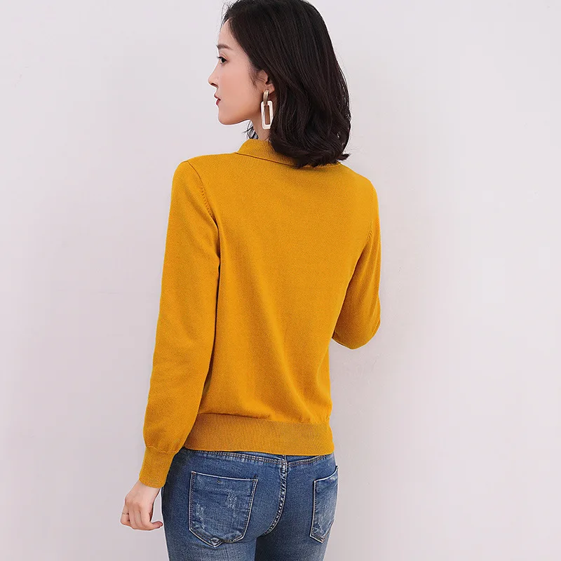 

Shirt Sweater WOMEN'S Cardigan 2019 Autumn New Style Stand Collar Pure Cotton Doll Fold-down Collar Korean-style Long-sleeved Co