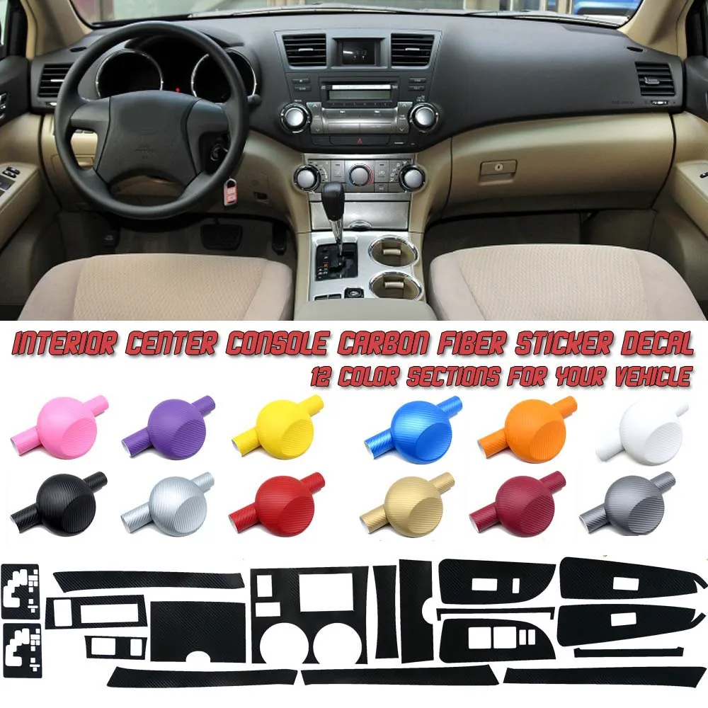 5D Gloss Carbon Fiber Vinyl Film Interior Center Console Sticker For Toyota Highlander 2009-2014