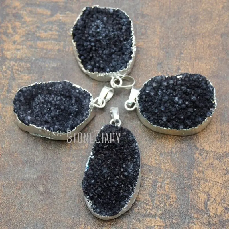 

PM11223 натуральный черный кристалл Друза кластер Медь Подвеска свободная форма неправильной формы посеребренные подвески