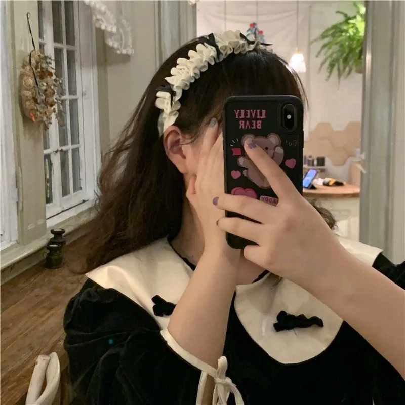 Sweet Bow Headband Lolita Daily Hair Accessories Kawaii Lolita Headband Cute Loli Maid Anime Cosplay anime hair accessories costume headband