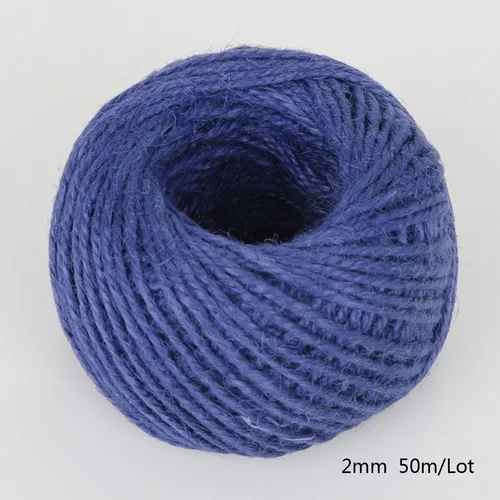 Royal Blue 50 м/рулон натуральная Мешковина Hessian джутовый шнур-шпагат конопляная веревка 2 мм Подарочная коробка шнур Свадебные новогодние украшения - Цвет: Royal Blue