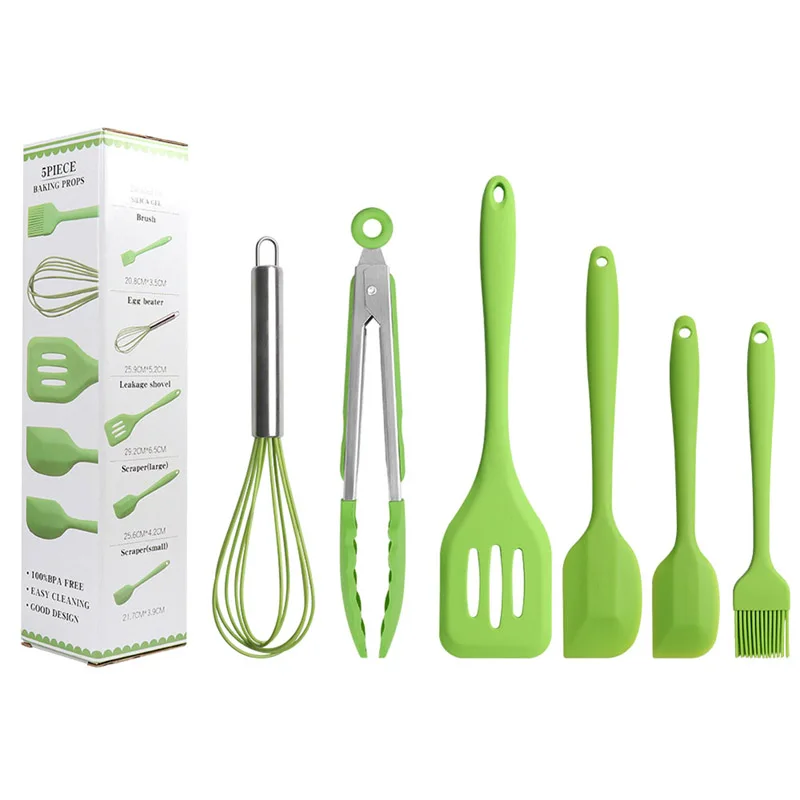 6 шт. набор силиконовых кухонных принадлежностей с деревянной ручкой лопаточка