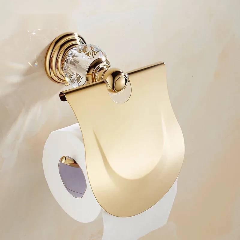 

Gold Crystal Bathroom Roll Paper Holders polishing copper/brass WC tissue rack wall mounted