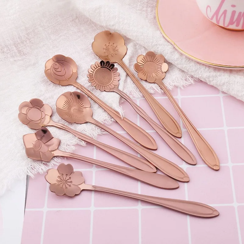 RGD 8Pcs/Lot Creative Flower Shape Tea Coffee Spoon Stainless Steel Sugar Ice Cream Spoon Mixing Spoon Stirring Teaspoons Tableware - Цвет: RGD