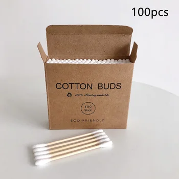 

100/200pcs Double Head Bamboo Cotton Swab Travel Home Nose Anti Bacterial Ears Cleaning Makeup Cosmetic Disposable Non Toxic