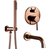Brushed Rose Gold Shower Faucet Dual Control Wall Mounted Single Handheld Shower And Spout Hot And Cold Bathroom Bathtub Tap Sho 4