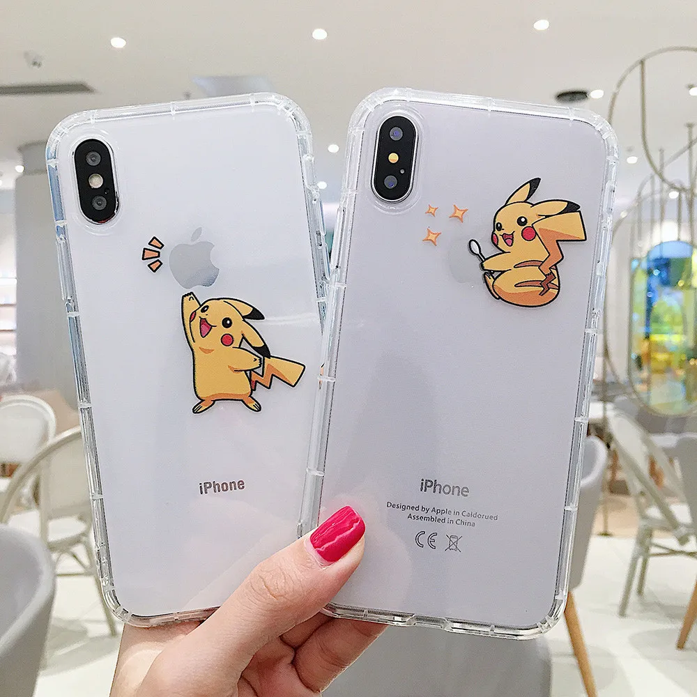 Transparent Soft Phone Case for IPhone 11proMAX XS Max XR Pikachu Eat Apple Cover 7 8 6s Plus Air Cushion Thick Cases |