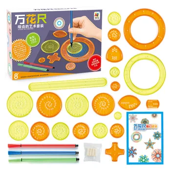 27Pcs Spirograph Drawing Toys Set Interlocking Gears Wheels with Pens Spiral Designs Painting Accessories Geometric Ruler Toy 1