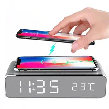 

Alarm Clock Wireless Charger Home Office Desktop LED Modern Digital Clock Charging Thermometer Clock