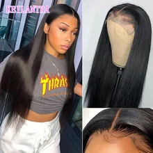 

Lace Front Human Hair Wigs Straight Transparent Natural Color Closure Wig For Black Women Brazilian Remy Pre-Plucked 180 Density