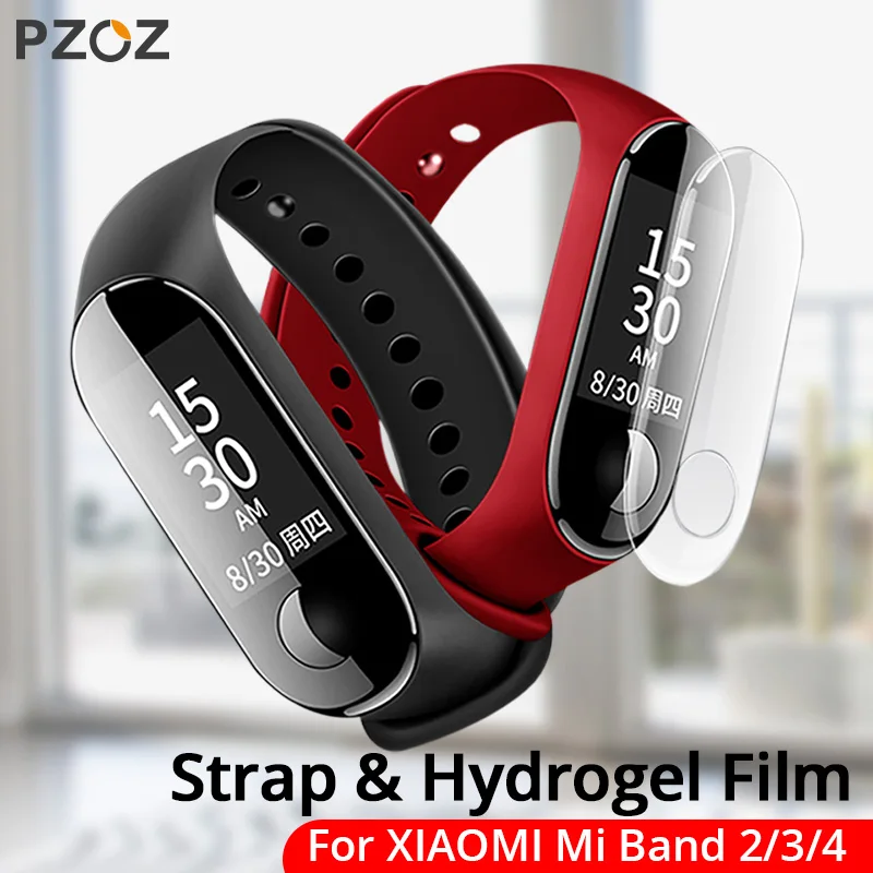 

PZOZ screen protector for xiaomi mi band 2 3 4 wrist strap replacement silicone wriststrap smartwatch screen protector soft film