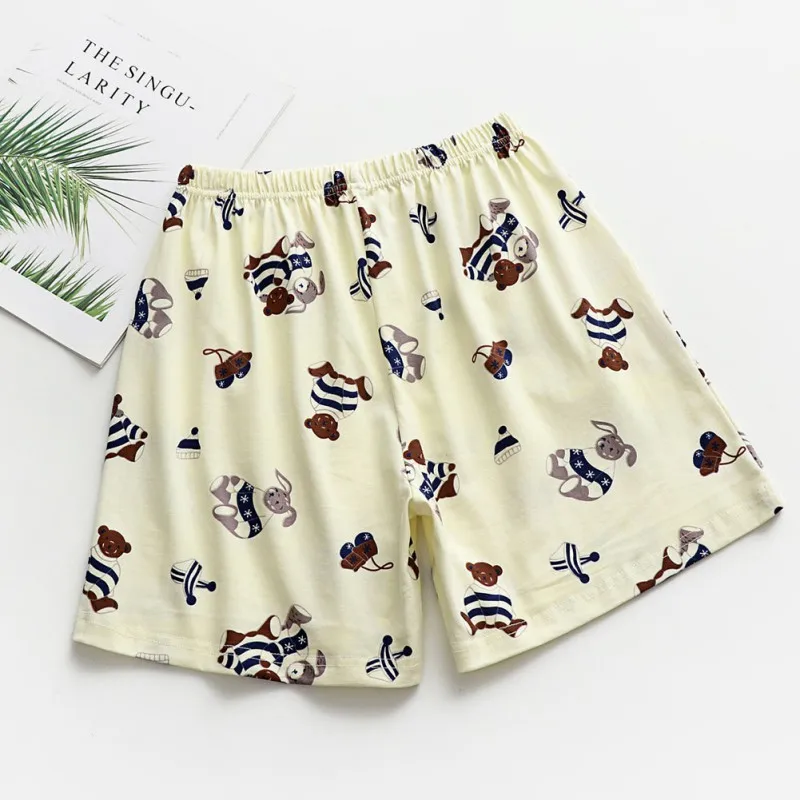 Пижамы летние хлопковые свободные домашние шорты женский эластичный пояс повседневные шорты женские пижамные брюки с принтом